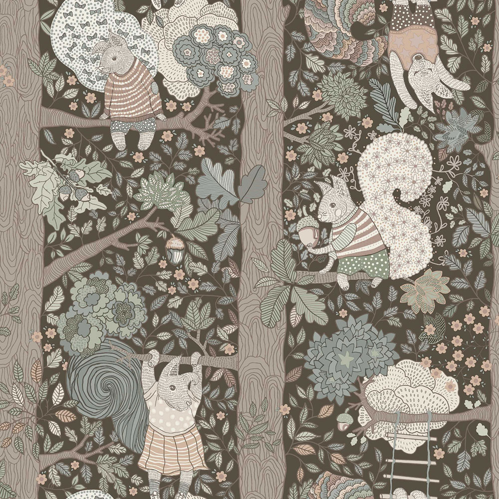 Children's brown-green wallpaper, animals, 6290, Icons, Borastapeter