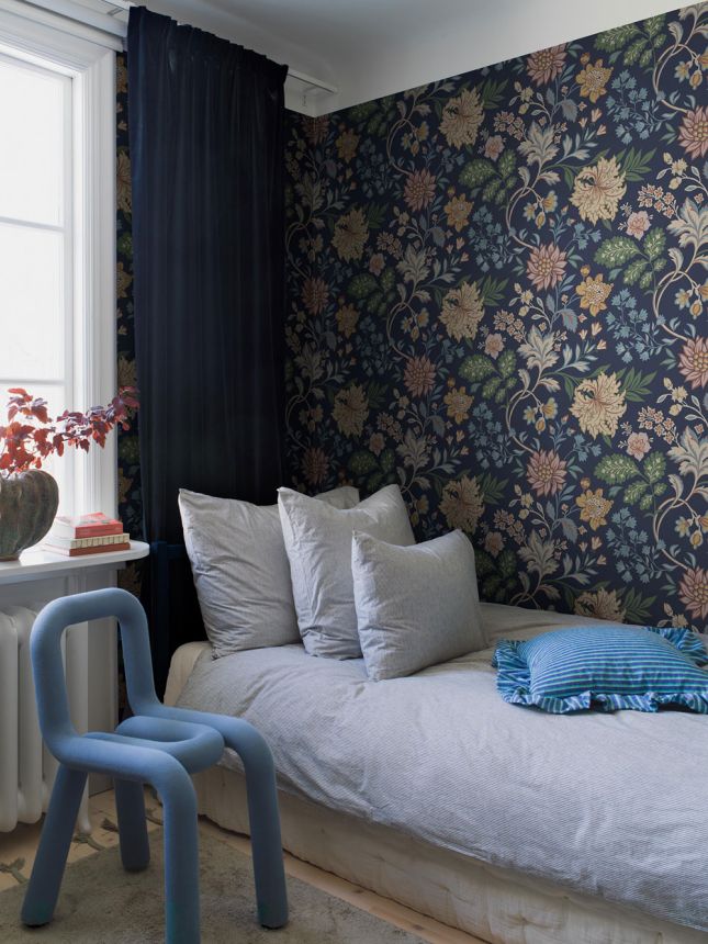 Blue wallpaper, flowers, 2008, Icons, Borastapeter