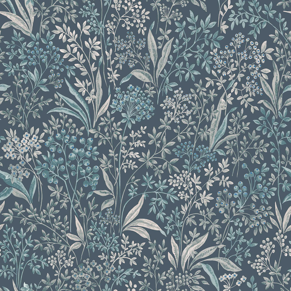 Blue wallpaper, flowers, leaves, 2025, Icons, Borastapeter