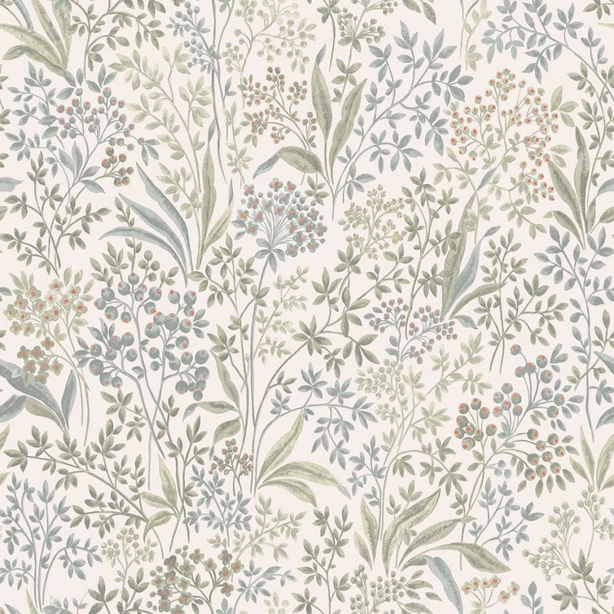 White-green wallpaper, flowers, leaves, 2026, Icons, Borastapeter