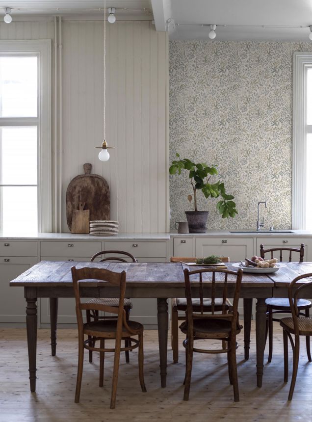 White-green wallpaper, flowers, leaves, 2026, Icons, Borastapeter