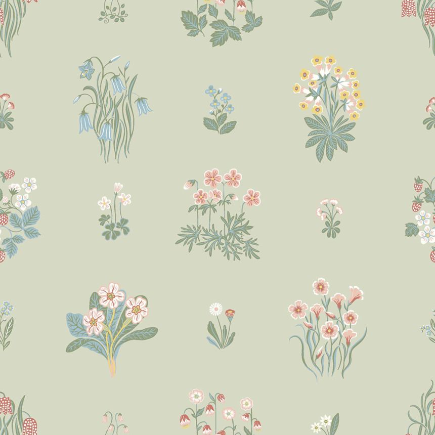 Wallpaper, green, flowers, 6950, Osterlen, Borastapeter