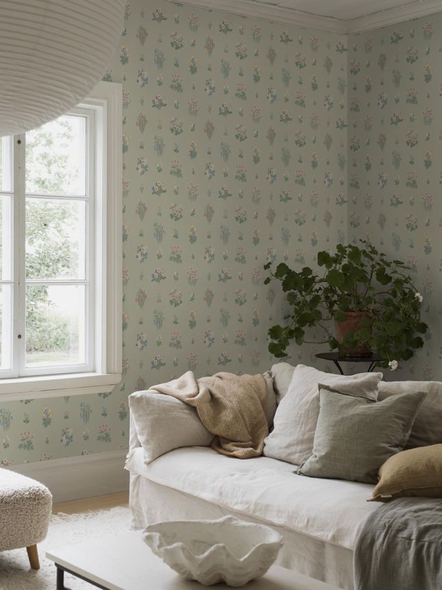 Wallpaper, green, flowers, 6950, Osterlen, Borastapeter