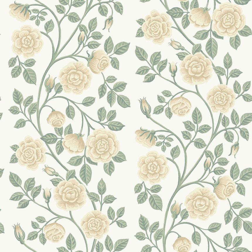 Wallpaper, green-beige, flowers, roses, 6957, Osterlen, Borastapeter