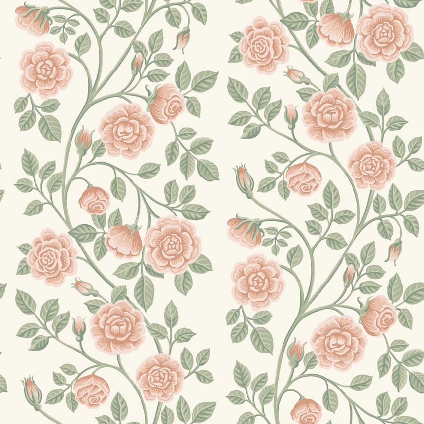 Wallpaper, green-pink, flowers, roses, 6958, Osterlen, Borastapeter
