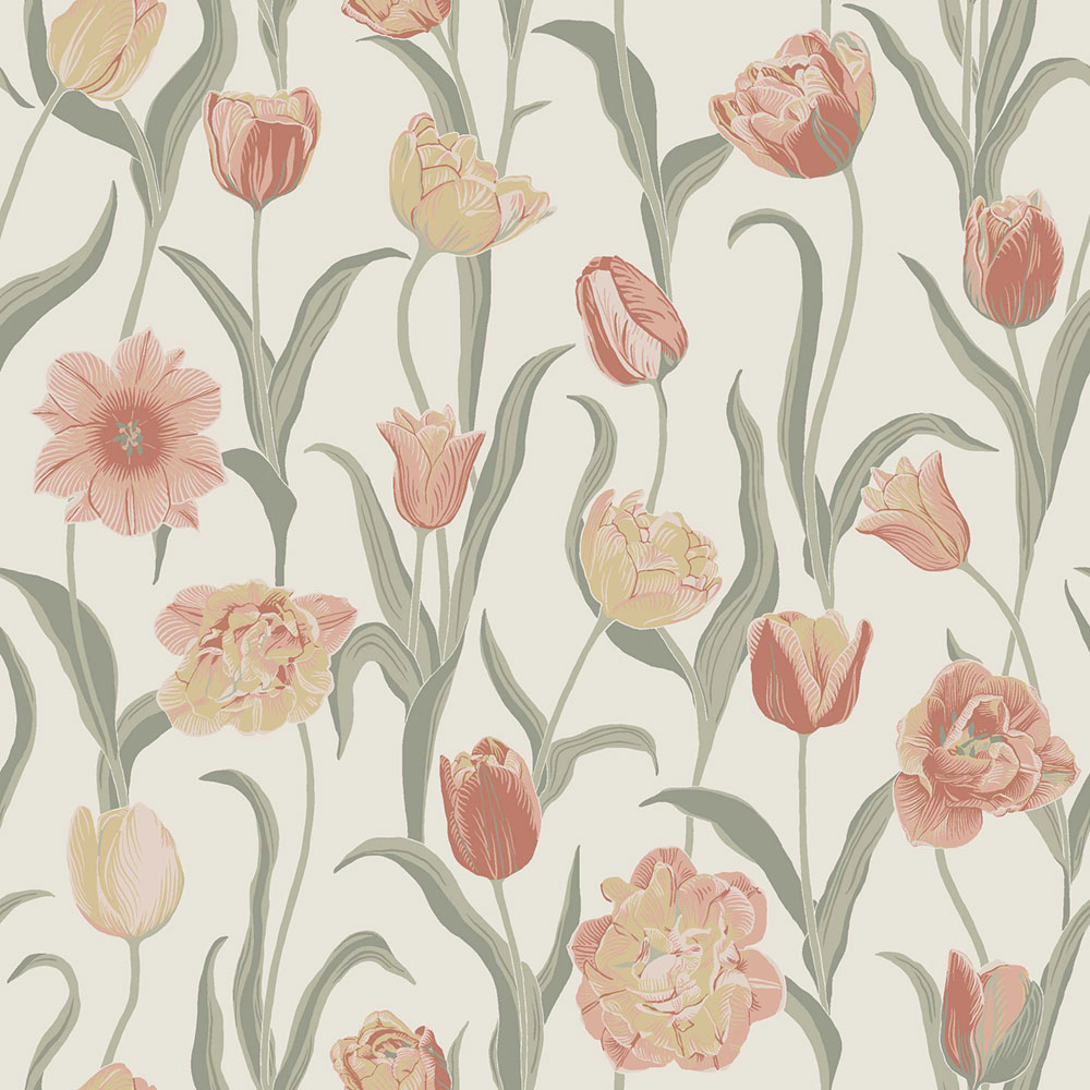 Wallpaper, cream, flowers, tulips, 6969, Osterlen, Borastapeter