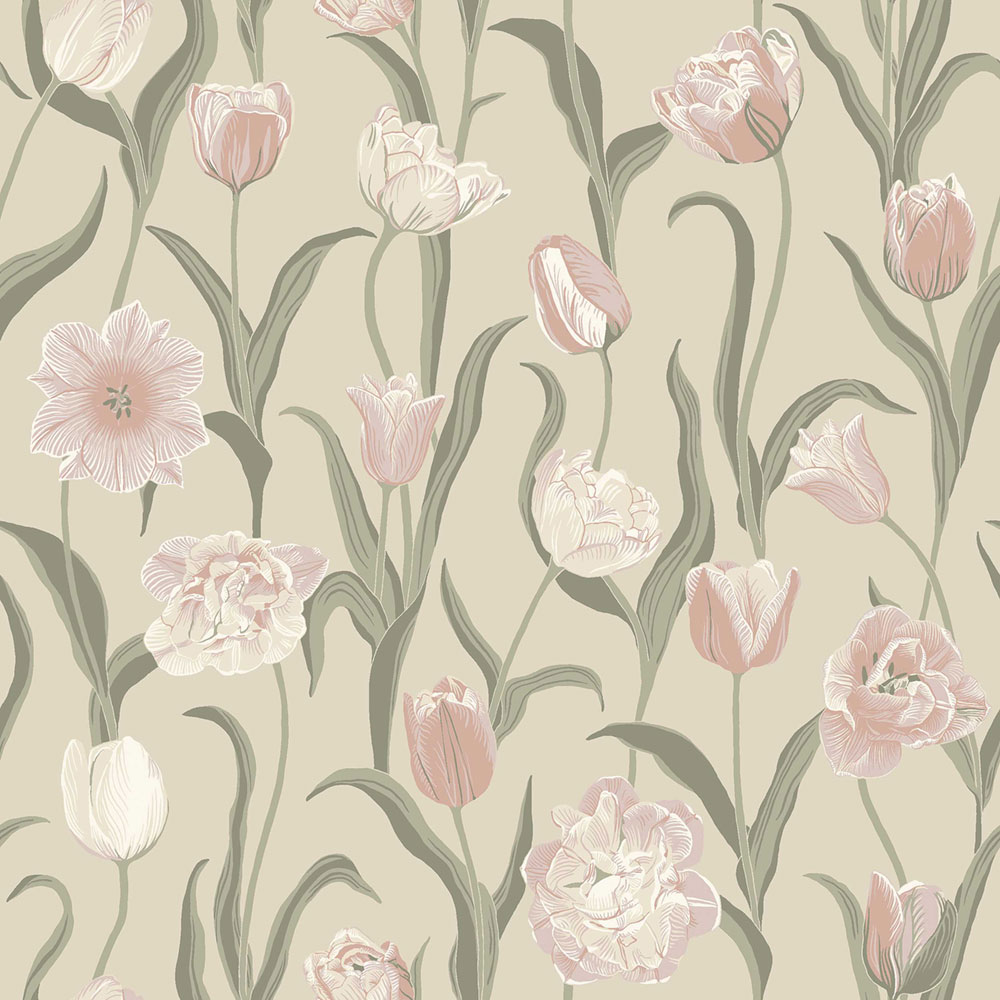 Wallpaper, beige, flowers, tulips, 6970, Osterlen, Borastapeter