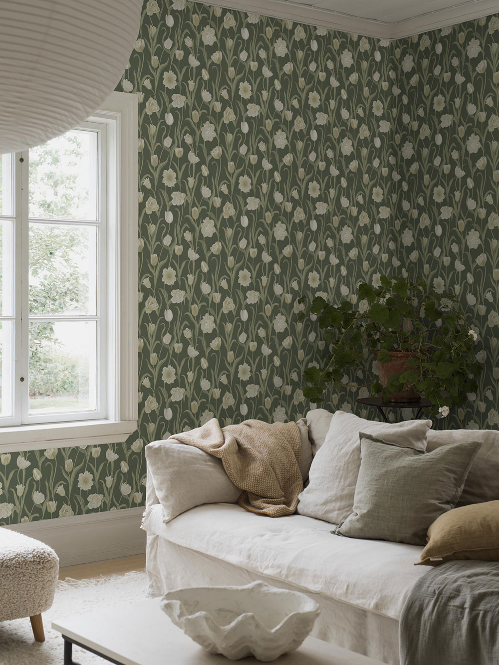 Wallpaper, green, flowers, tulips, 6971, Osterlen, Borastapeter