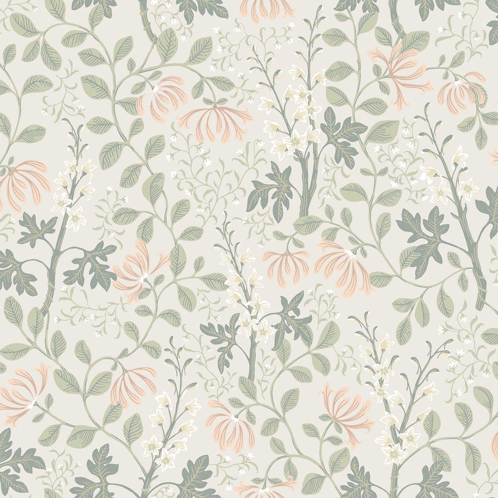 Wallpaper, grey-beige, flowers, leaves, 6983, Osterlen, Borastapeter