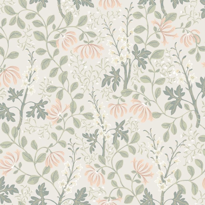 Wallpaper, grey-beige, flowers, leaves, 6983, Osterlen, Borastapeter