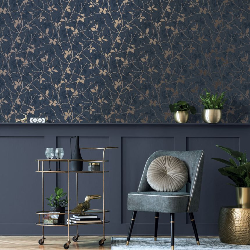 Wallpaper, blue, leaves, branches, 122431, Refine, Graham Brown Boutique