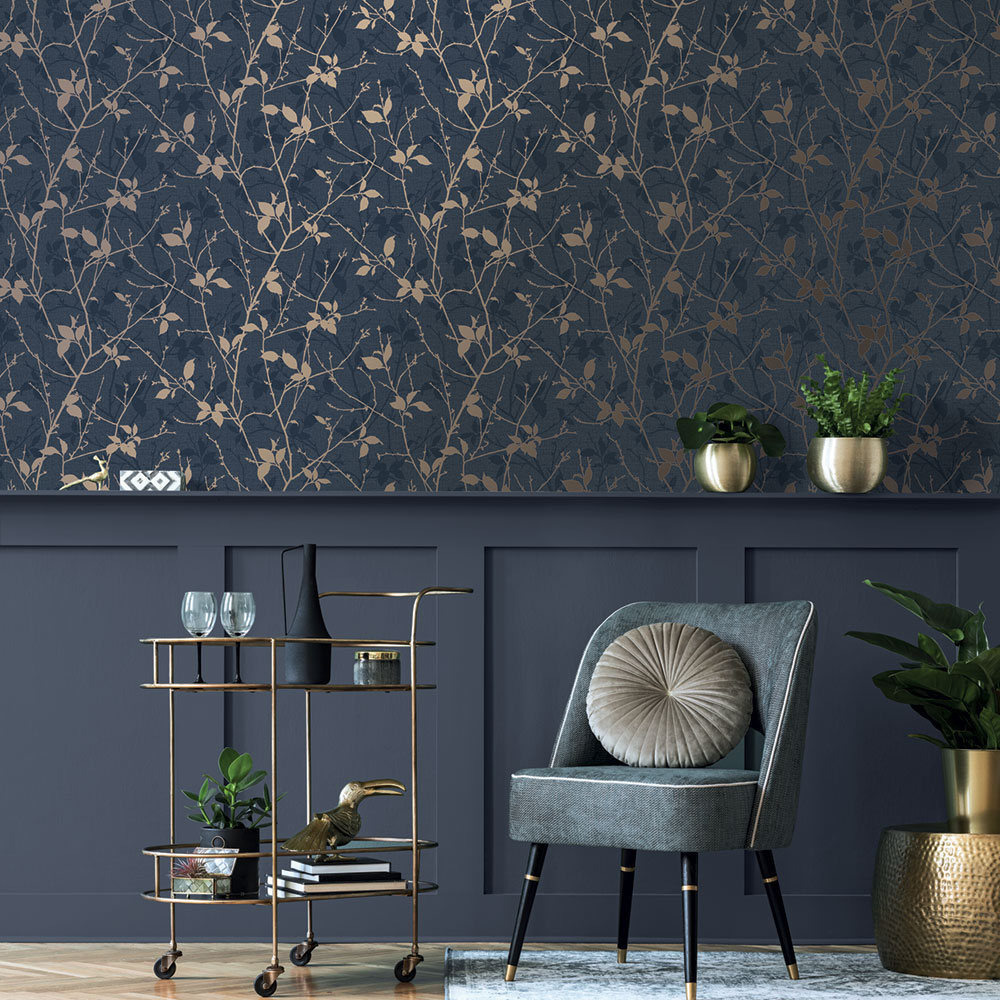 Wallpaper, blue, leaves, branches, 122431, Refine, Graham Brown Boutique