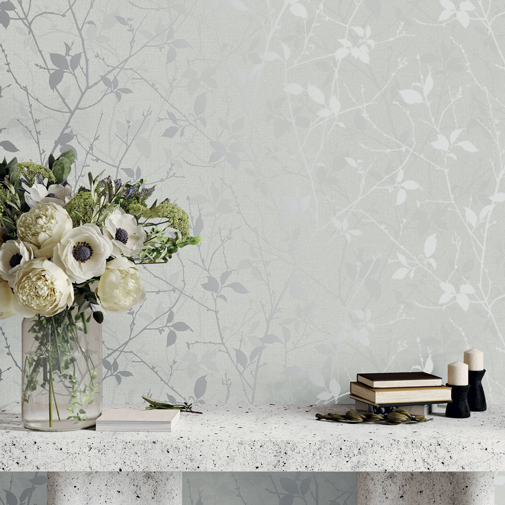 Wallpaper, grey-silver, leaves, branches, 122433, Refine, Graham Brown Boutique