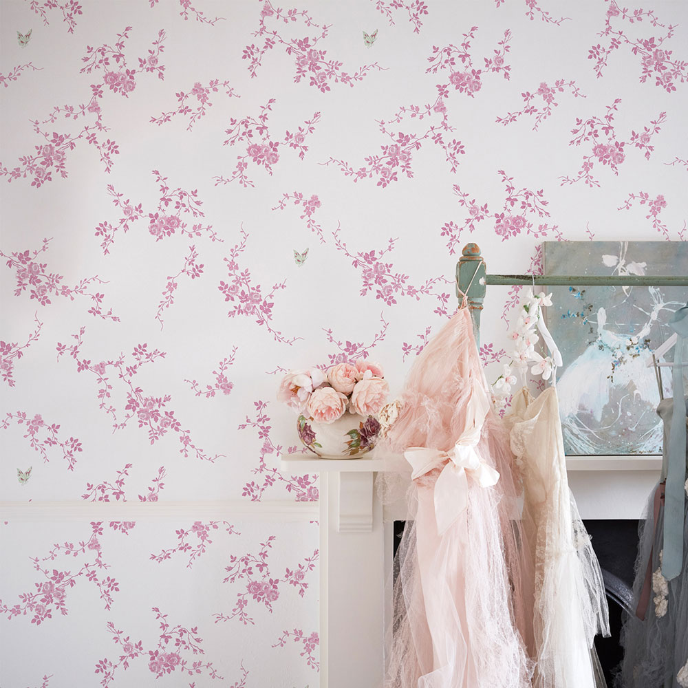 Wallpaper, white-pink, flowers, 125107, Shabby Chic by Rachel Ashwell