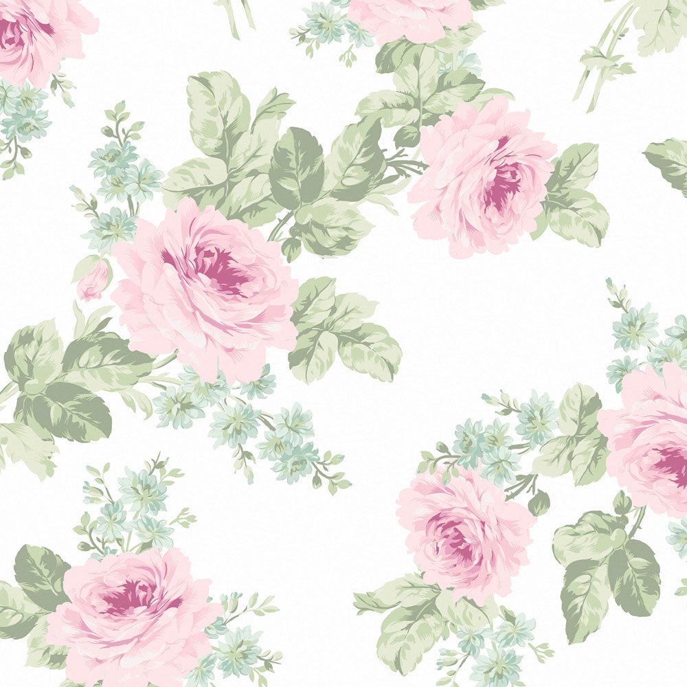 Wallpaper, pink-green, flowers, 125111, Shabby Chic by Rachel Ashwell