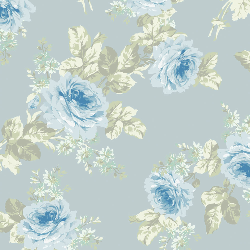 Wallpaper, blue-green, flowers, 125112, Shabby Chic by Rachel Ashwell