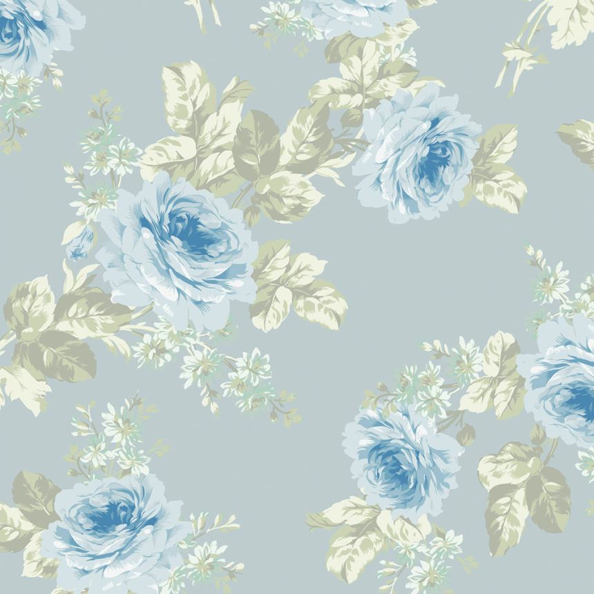 Wallpaper, blue-green, flowers, 125112, Shabby Chic by Rachel Ashwell