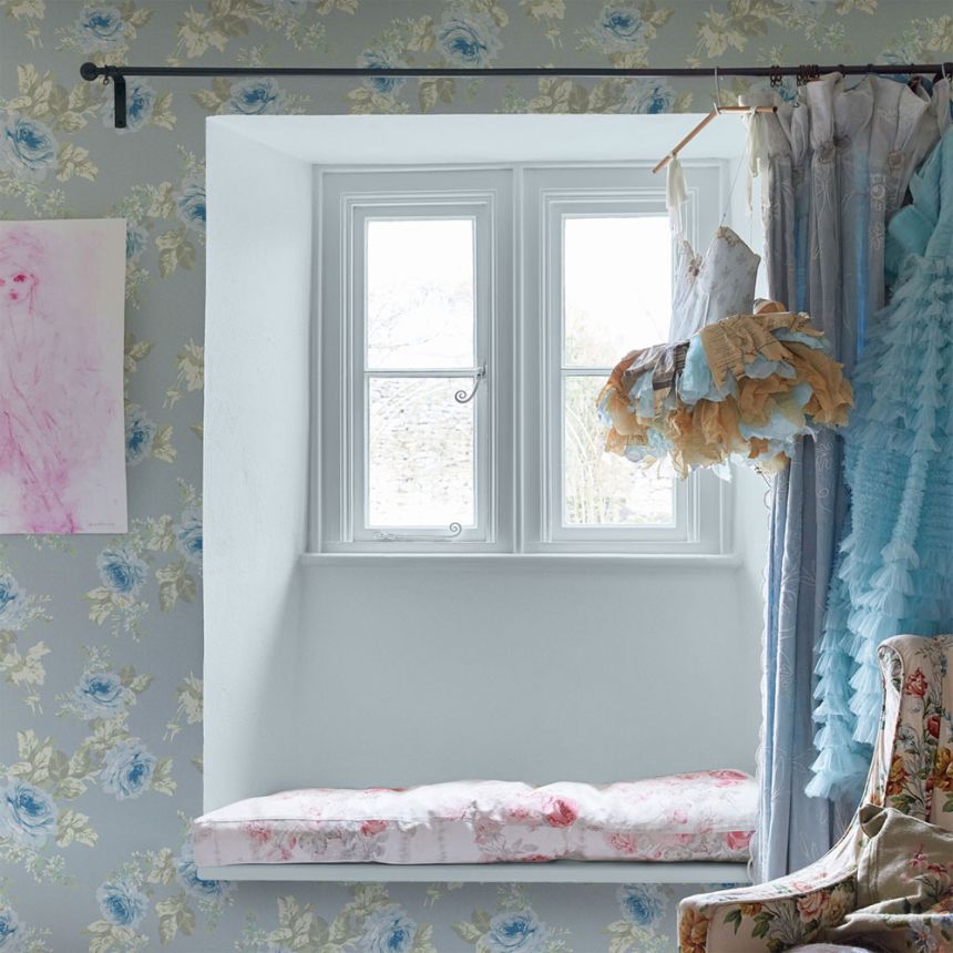 Wallpaper, blue-green, flowers, 125112, Shabby Chic by Rachel Ashwell