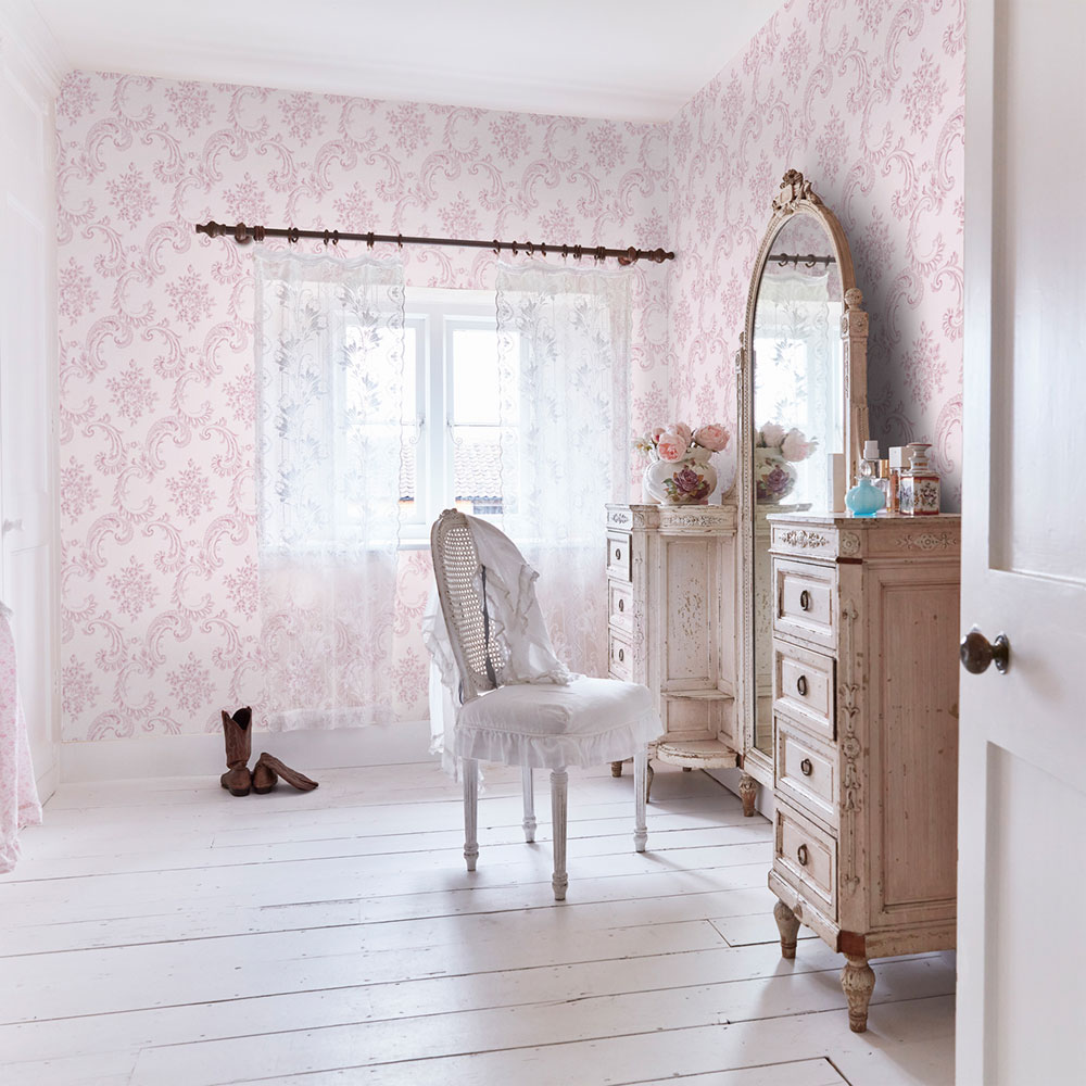 Wallpaper, pink, classic, ornaments, 125113, Shabby Chic by Rachel Ashwell