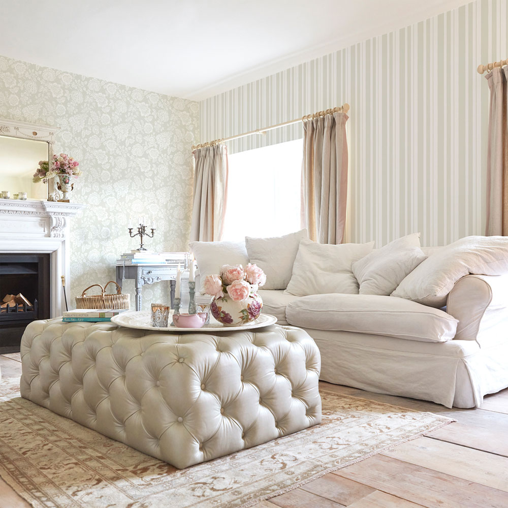 Wallpaper, grey-green, stripes, 125115, Shabby Chic by Rachel Ashwell