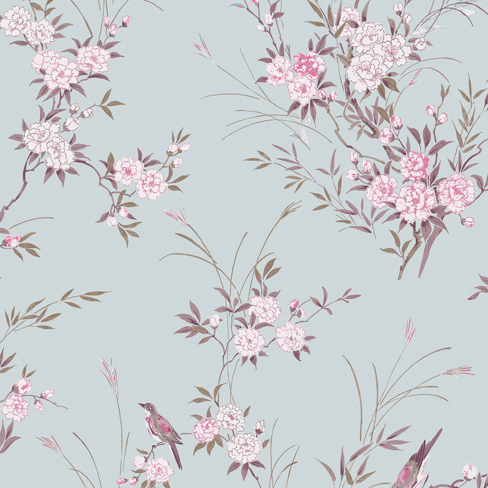 Wallpaper, blue, flowers, birds, 125119, Shabby Chic by Rachel Ashwell