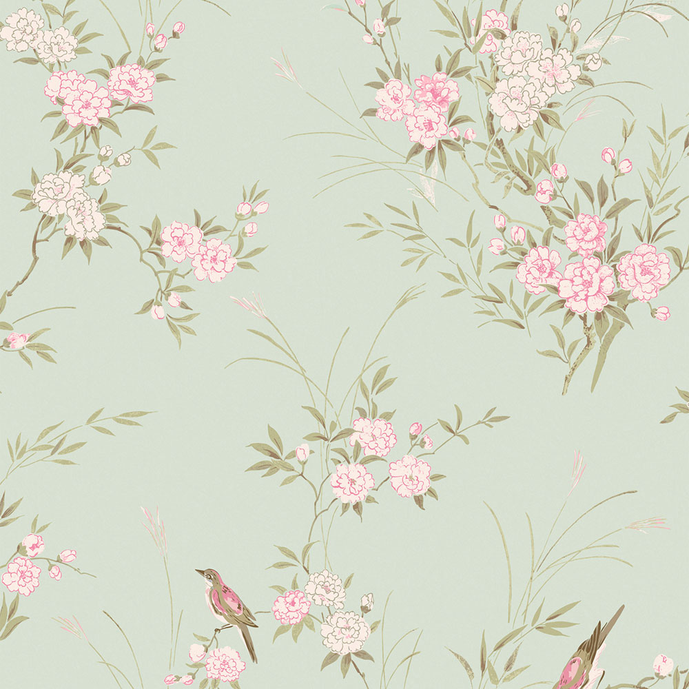 Wallpaper, green, flowers, birds, 125120, Shabby Chic by Rachel Ashwell