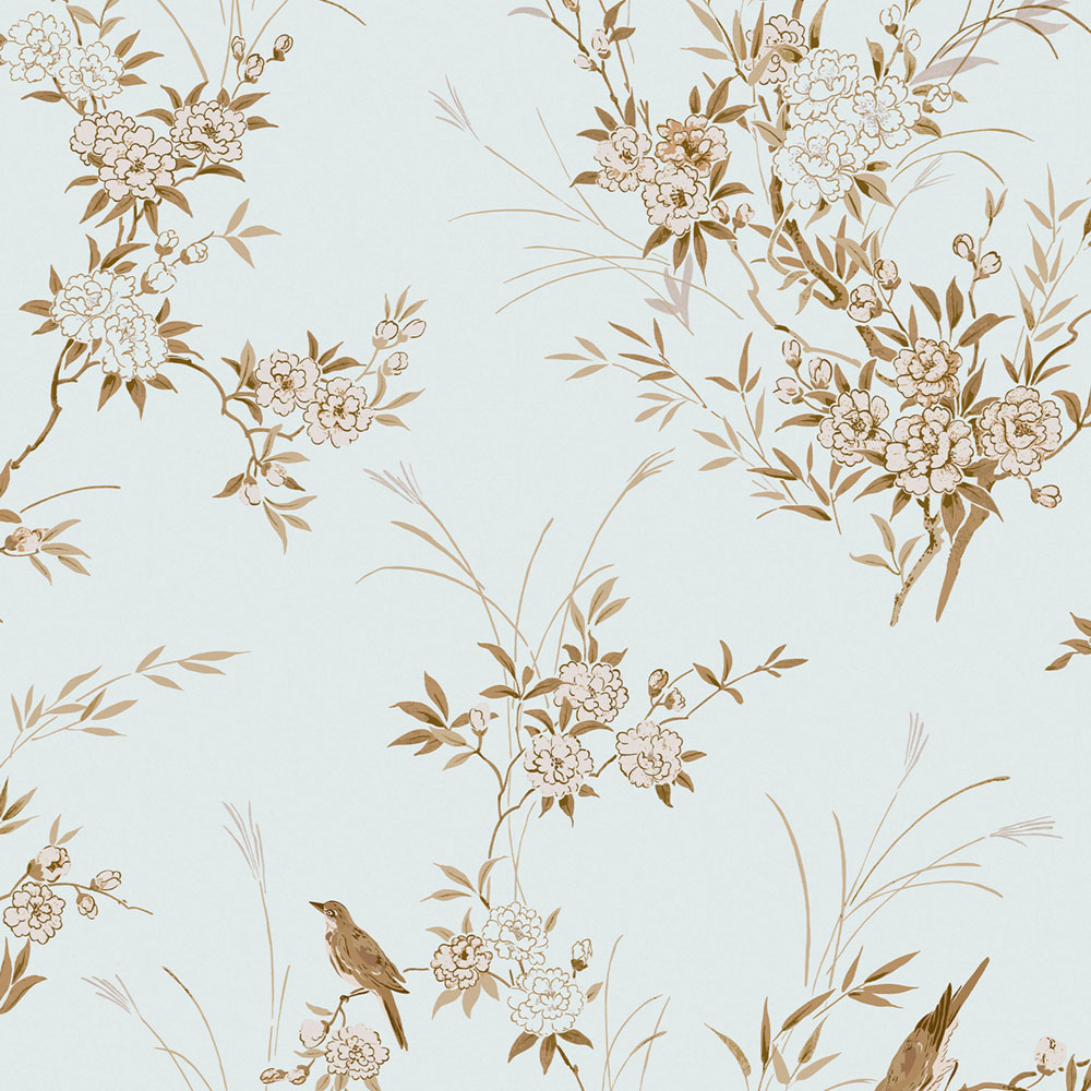 Wallpaper, blue, flowers, birds, 125121, Shabby Chic by Rachel Ashwell