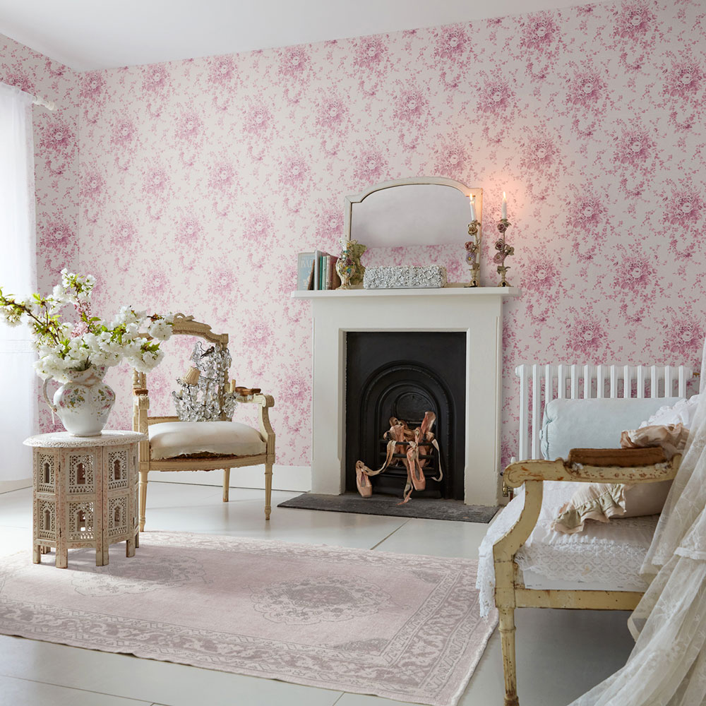 Wallpaper, pink, flowers, 125126, Shabby Chic by Rachel Ashwell