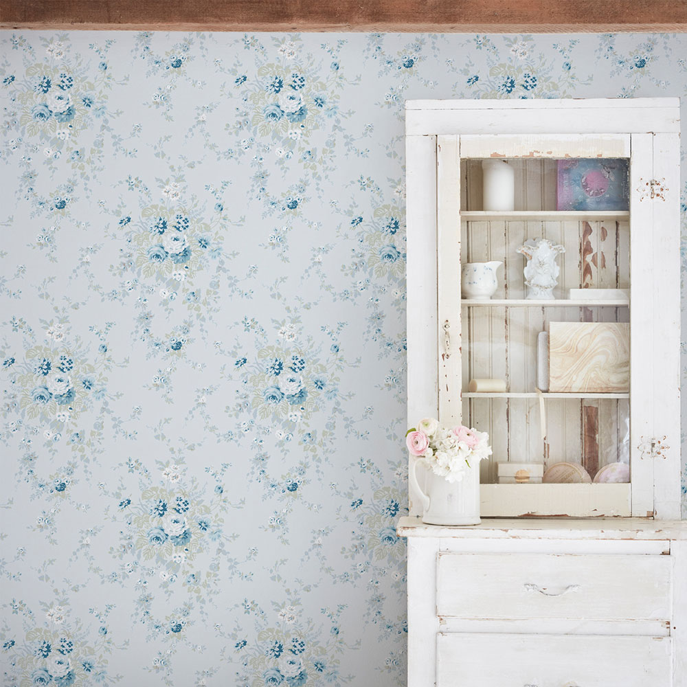 Wallpaper, blue, flowers, 125128, Shabby Chic by Rachel Ashwell