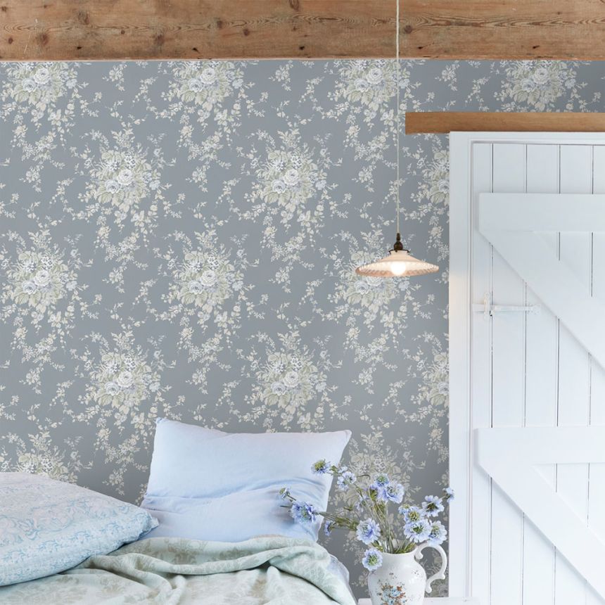 Wallpaper, grey, flowers, 125129, Shabby Chic by Rachel Ashwell