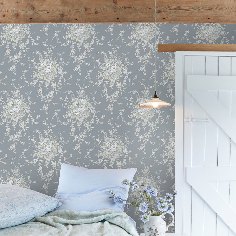 Wallpaper, grey, flowers, 125129, Shabby Chic by Rachel Ashwell