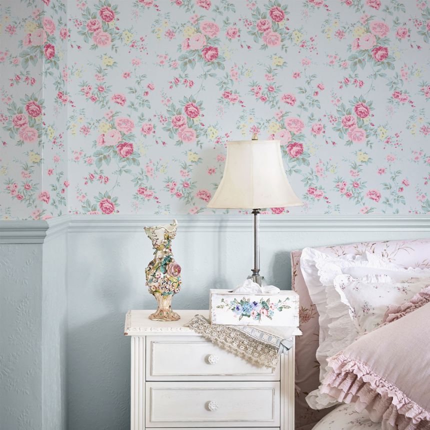 Wallpaper, blue, flowers, 125133, Shabby Chic by Rachel Ashwell