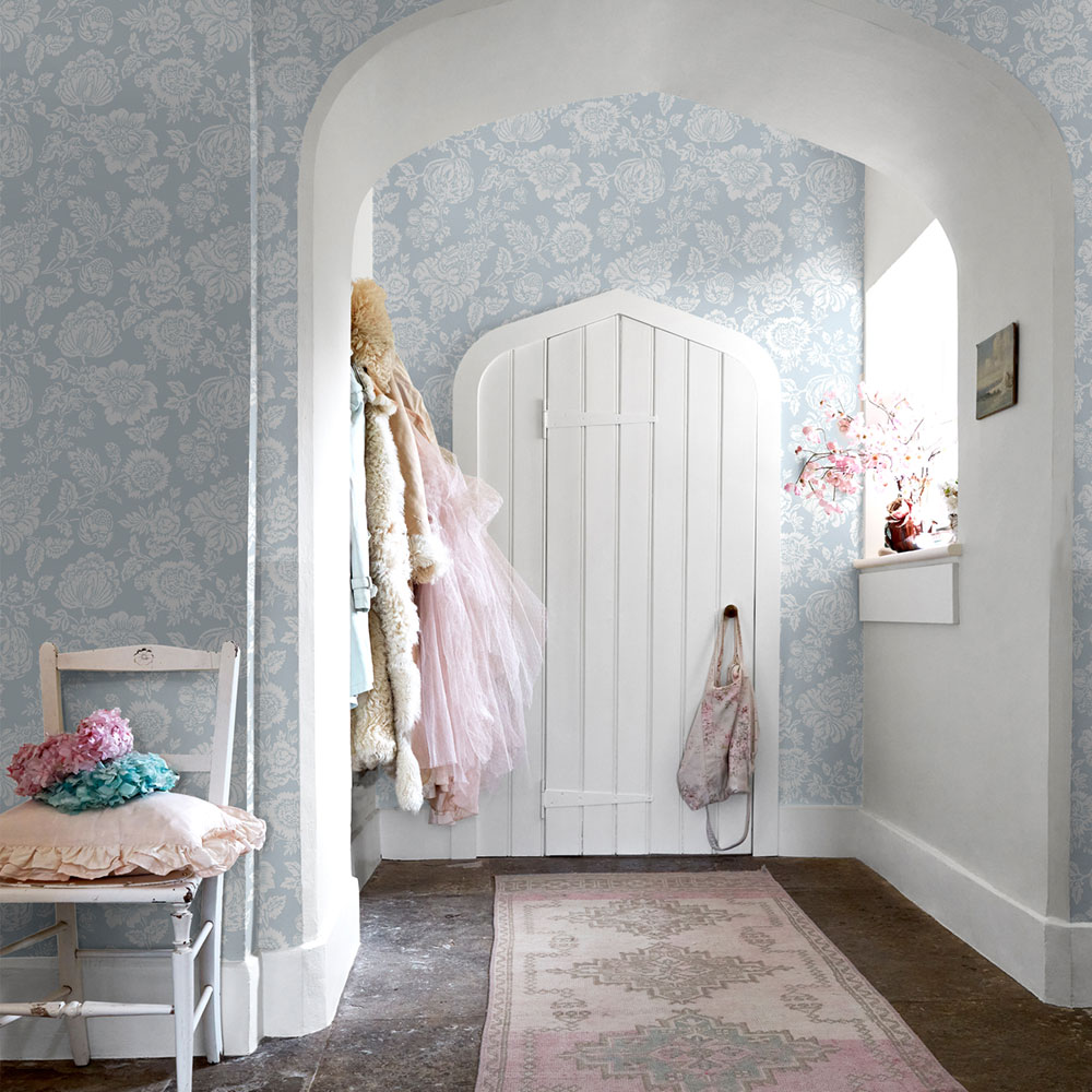 Wallpaper, blue, flowers, 125141, Shabby Chic by Rachel Ashwell