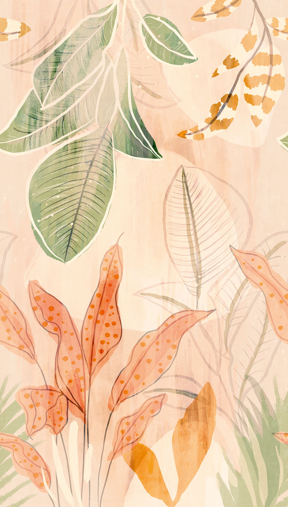 Beige wallpaper, Leaves, A60701, One roll, one motif 2, Grandeco
