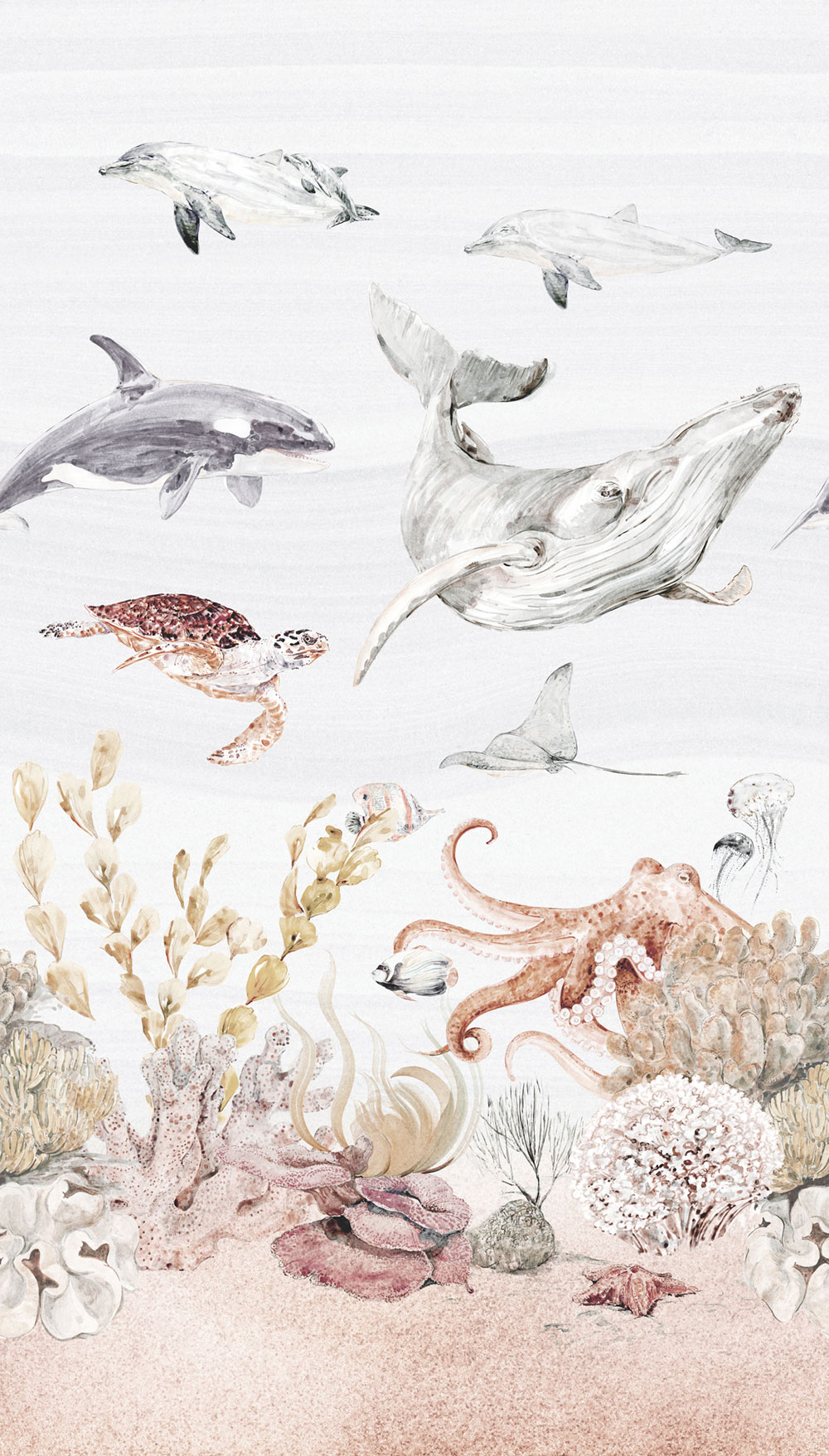 Beige wallpaper, Underwater world, A71601, One roll, one motif 2, Grandeco