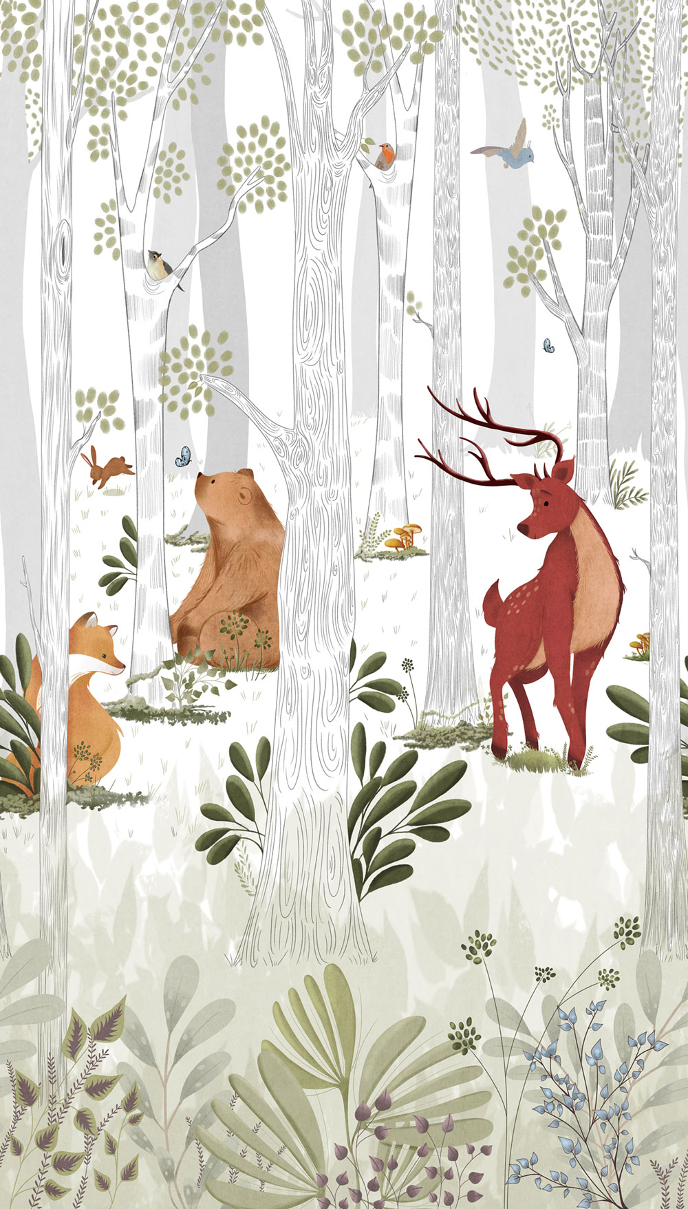 Kids’ beige wallpaper, forest animals, A73301, One roll, one motif 2, Grandeco