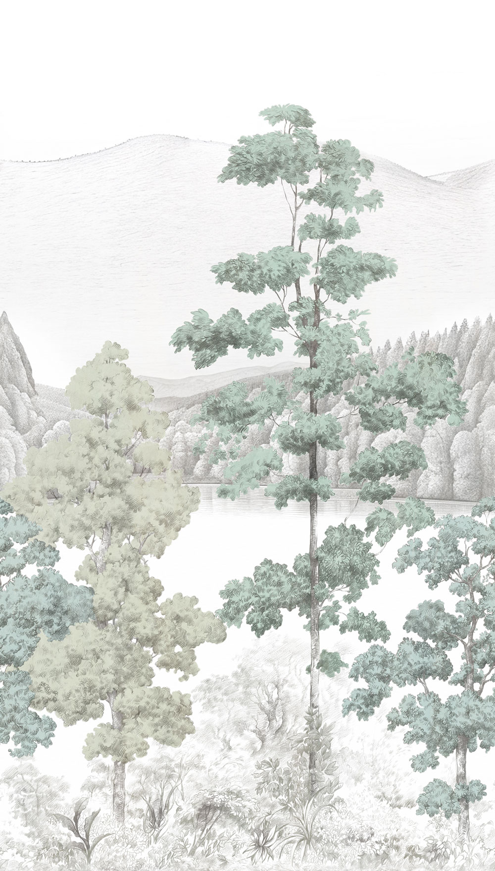 Beige wallpaper, Mountain landscape, trees, A73701, One roll, one motif 2, Grandeco