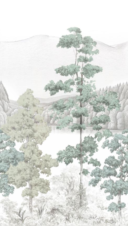 Beige wallpaper, Mountain landscape, trees, A73701, One roll, one motif 2, Grandeco