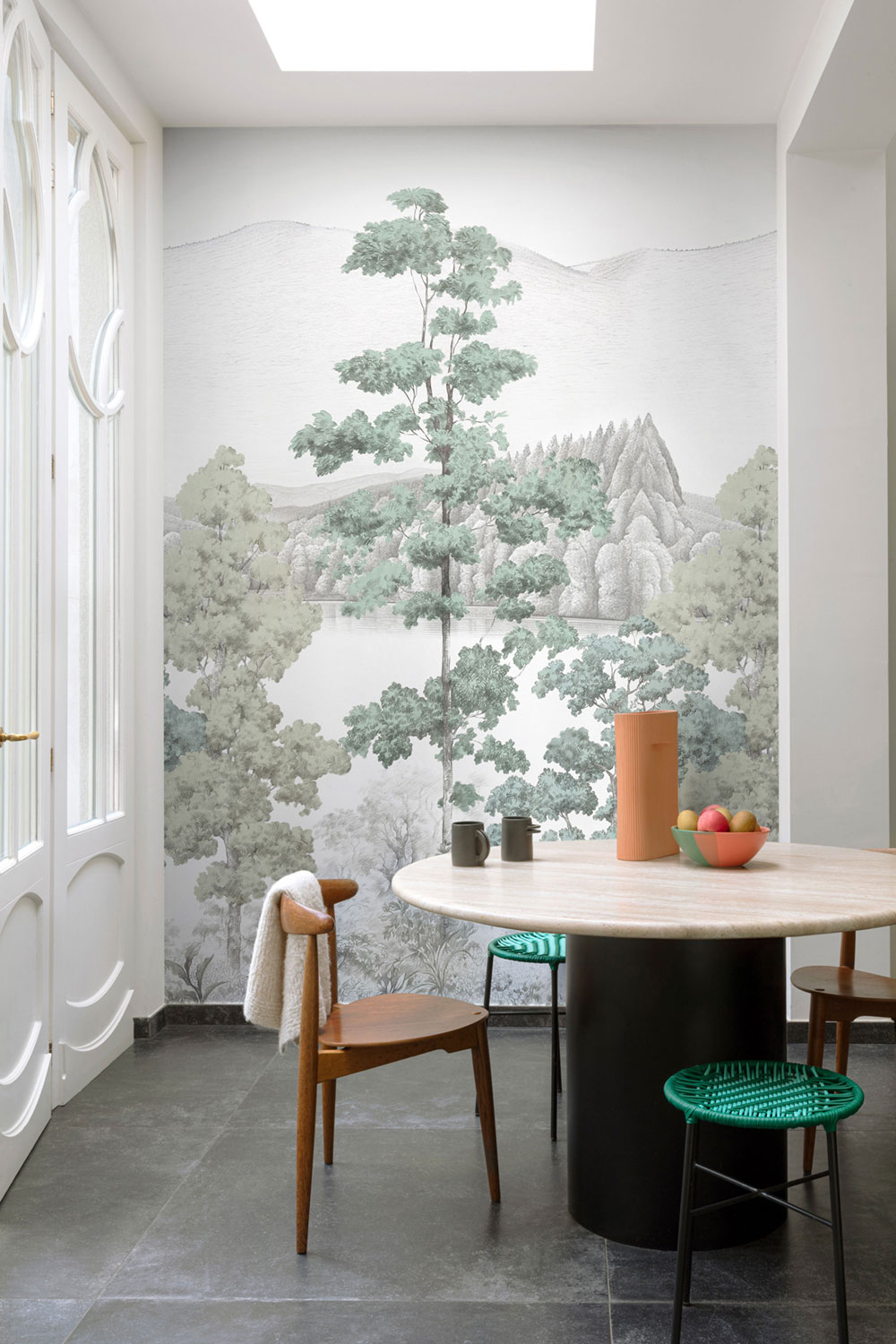 Beige wallpaper, Mountain landscape, trees, A73701, One roll, one motif 2, Grandeco