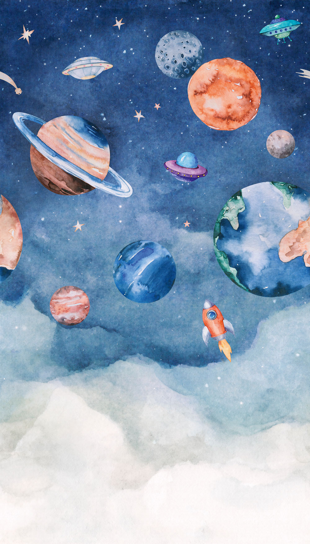 Kids’ beige wallpaper, space, A77201, One roll, one motif 2, Grandeco