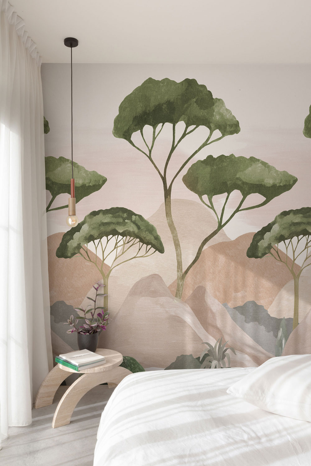 Beige wallpaper, Landscape, trees, A77401, One roll, one motif 2, Grandeco