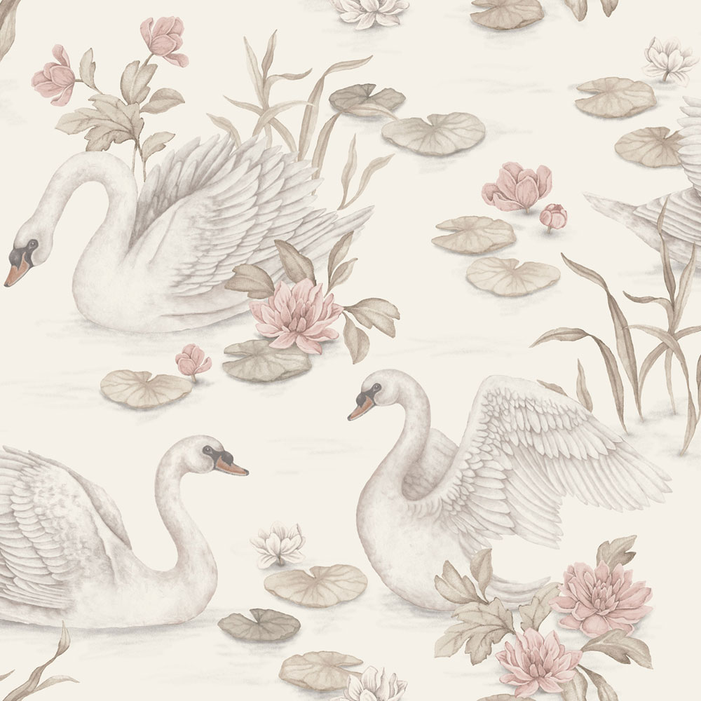 Wallpaper, cream, swans, 6924, Newbie Wallpaper, Boråstapeter