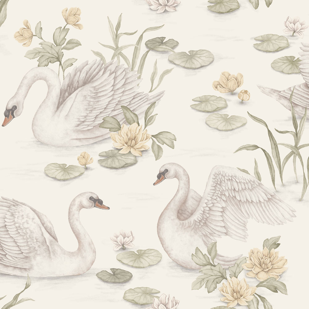 Wallpaper, cream, swans, 6926, Newbie Wallpaper, Boråstapeter