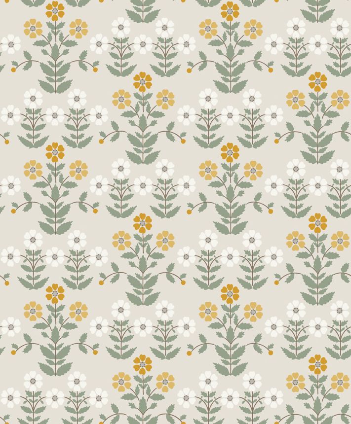 Wallpaper, grey, flowers, 4811, New Heritage, Borastapeter