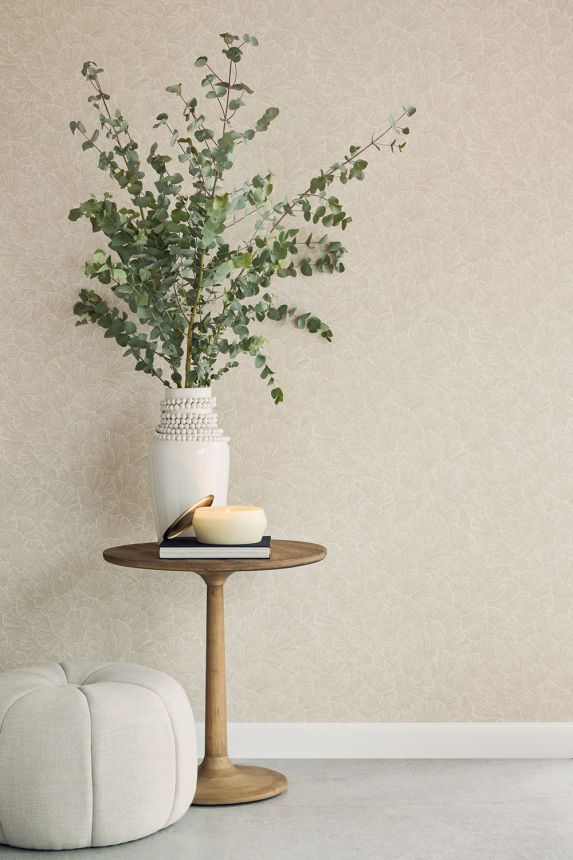 Wallpaper, grey-beige, ginkgo leaves, 350521, Riviera Maison, Eijffinger