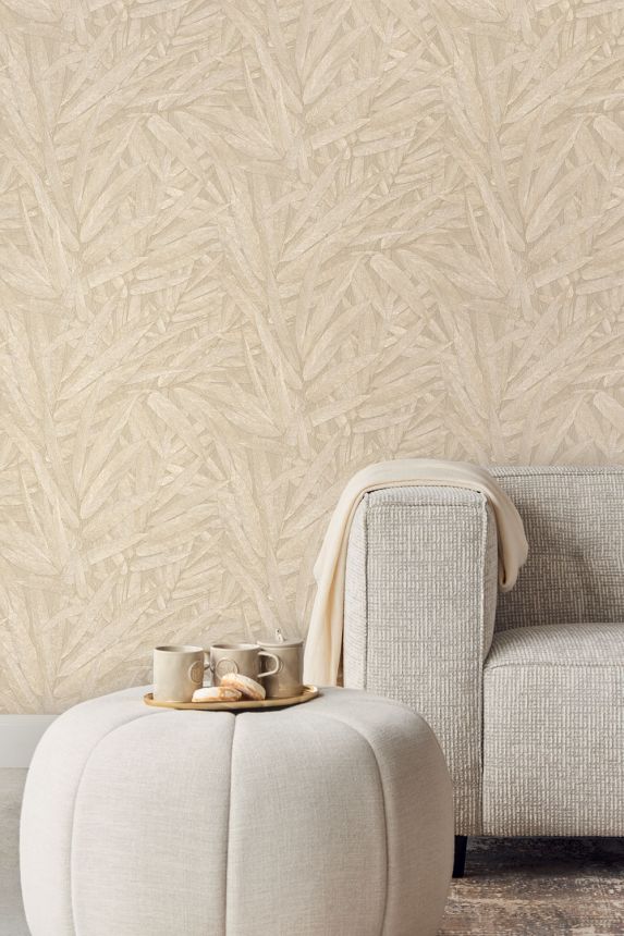 Wallpaper, cream-beige, leaves, 350541, Riviera Maison, Eijffinger