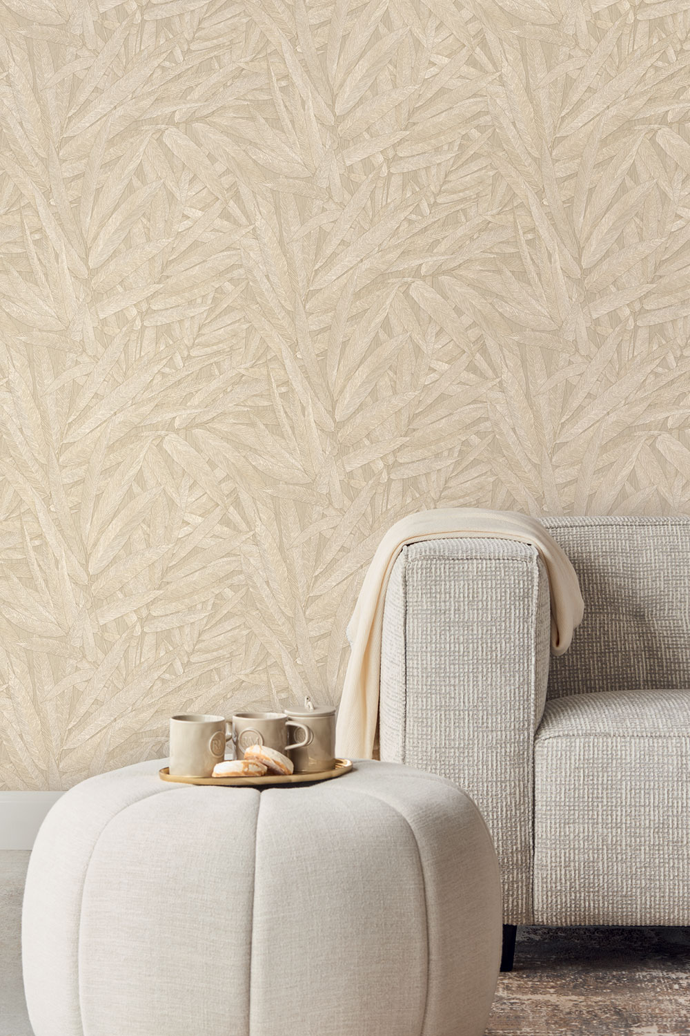 Wallpaper, cream-beige, leaves, 350541, Riviera Maison, Eijffinger
