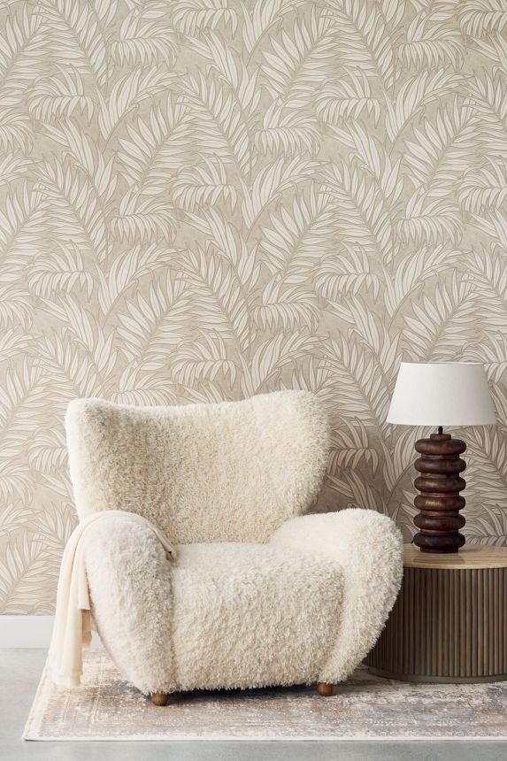 Wallpaper, brown-grey, leaves, 350554, Riviera Maison, Eijffinger