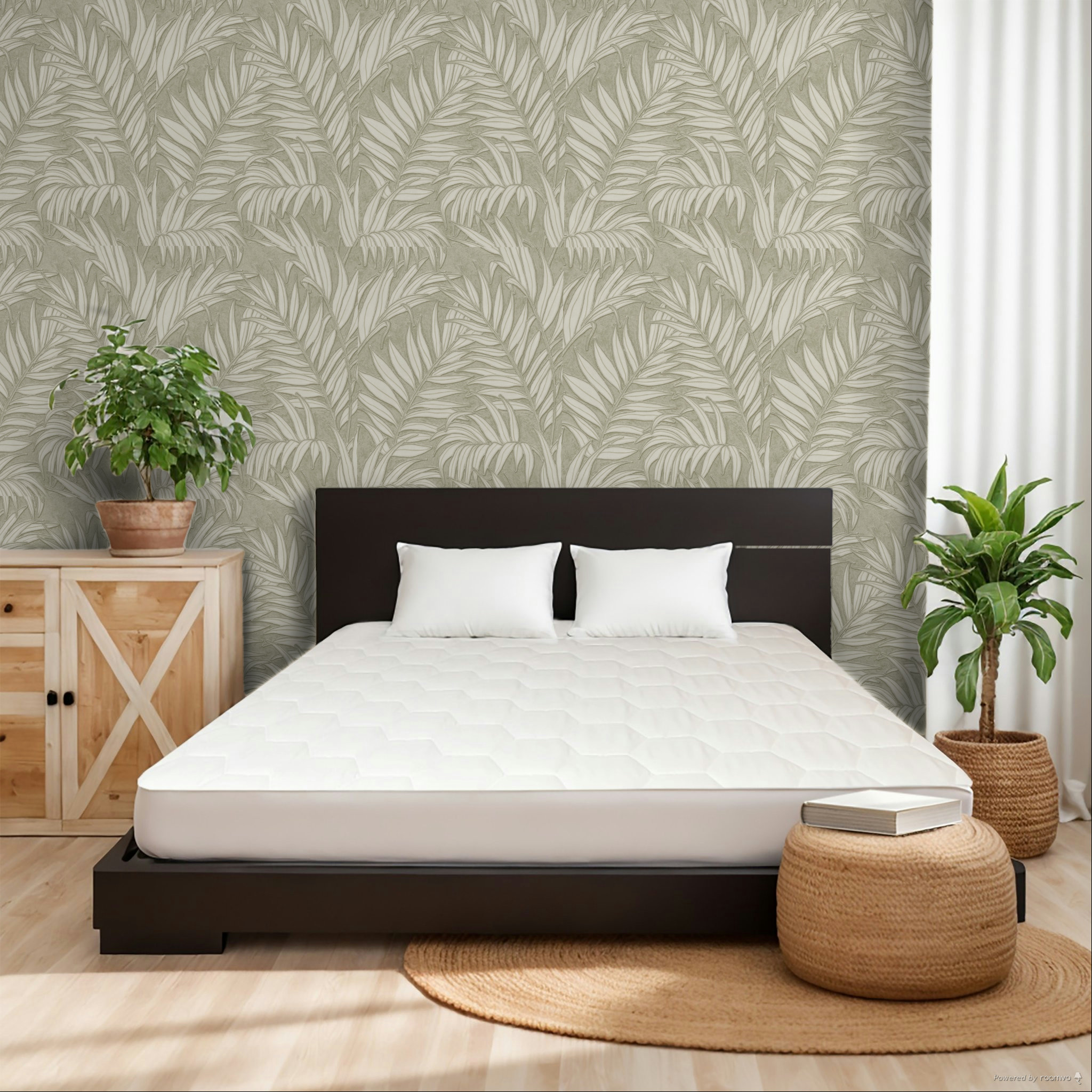 Wallpaper, grey-green, leaves, 350555, Riviera Maison, Eijffinger