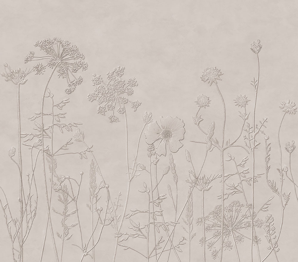 Mural wallpaper, grey-brown, plants, flowers, grasses, 350702, Riviera Maison, Eijffinger